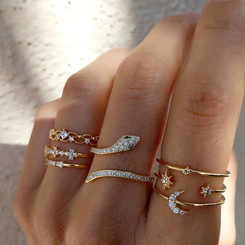 Elegant Star Moon Gold Rings Set for Women and Teens - Trendy Stackable Knuckle Rings for Birthday and Christmas Gifts 2024