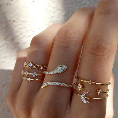 Elegant Star Moon Gold Rings Set for Women and Teens - Trendy Stackable Knuckle Rings for Birthday and Christmas Gifts 2024