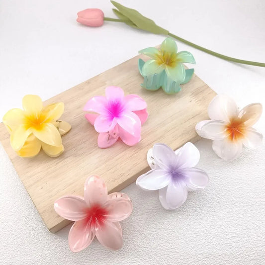 Beach Chic Gradient Flower Hair Accessories Set - Summer Hawaiian Style Hairpins and Claw Clips for Women