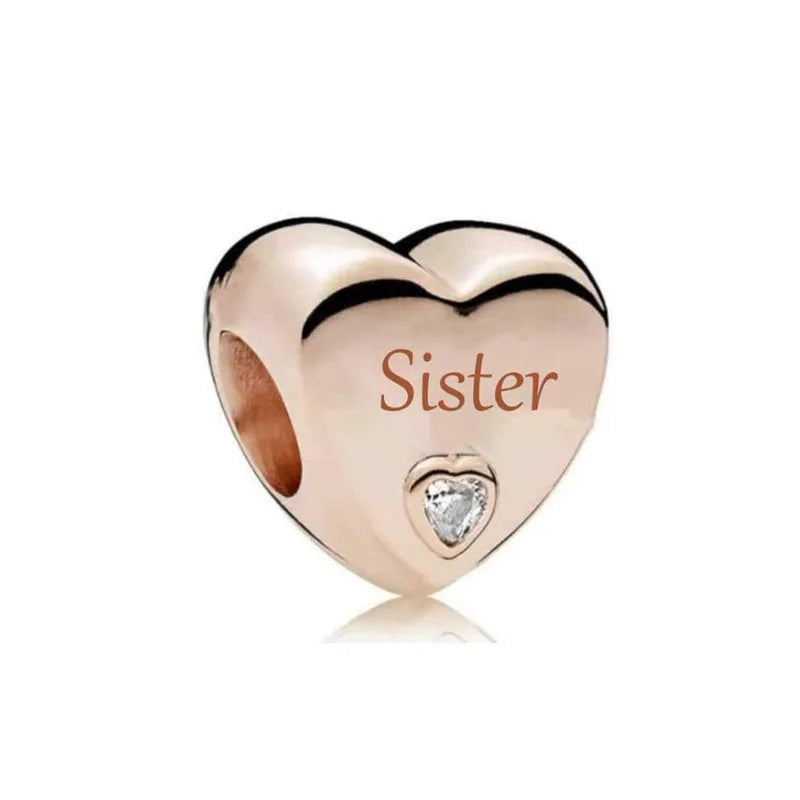 European Rose Gold Heart Charm Bead for Women Perfect for Mother's Day Bracelet and Necklace Jewelry