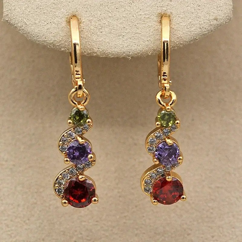 Classic Trend Earrings Gold Color Filled Zircon Dangle Jewelry