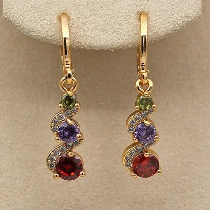 Classic Trend Earrings Gold Color Filled Zircon Dangle Jewelry