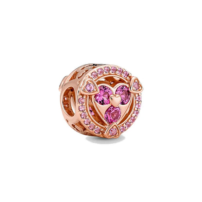 Rose Gold Padlock Heart Key Pendant Necklace for Women 925 Silver with Zircon Beads P1058