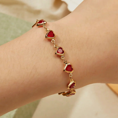 Vintage Red Blue Crystal Heart Bracelets for Women