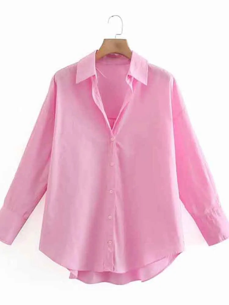 Women Poplin Blouse Long Sleeve Single Breasted Office Chic