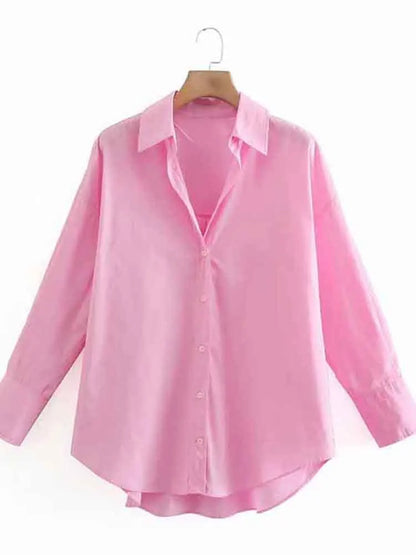 Women Poplin Blouse Long Sleeve Single Breasted Office Chic
