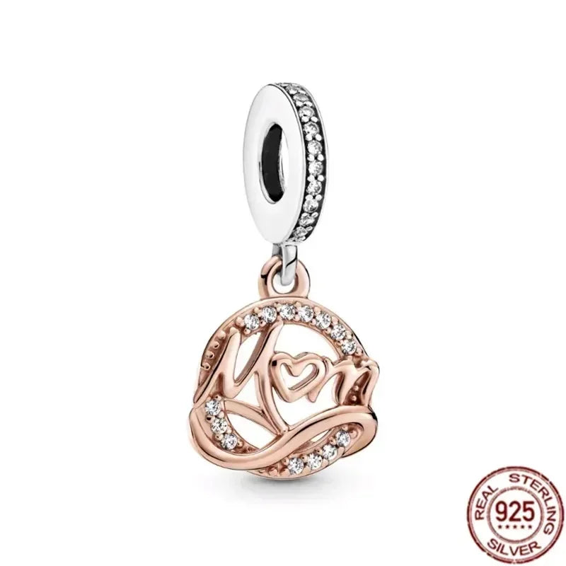 925 Silver Rose Gold Family Tree Heart Beads Charm for Women DIY Necklace Bracelet Jewelry Gift
