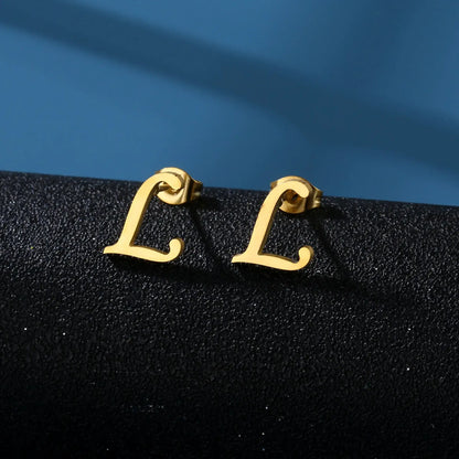 Tiny Stainless Steel Initial Letter Stud Earrings Gift L