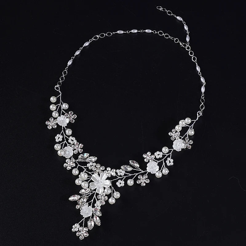 Wedding Elegance Rhinestone & Pearl Jewelry Set - Dangle Earrings & Adjustable Necklace for Women