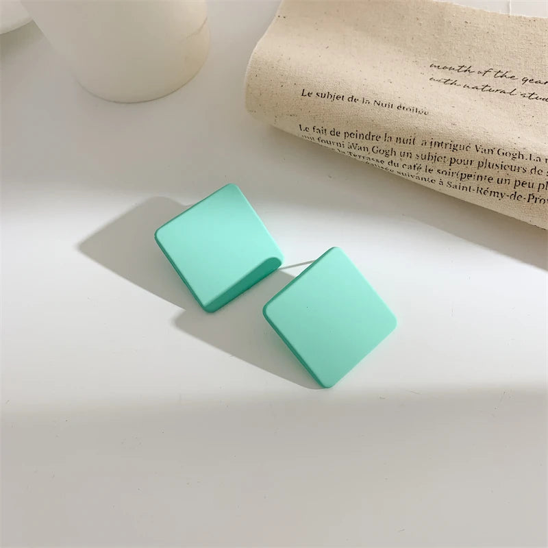 S925 Colorful Square Earrings Frosted Geometric Candy Design Acrylic Fashion Jewelry for Women