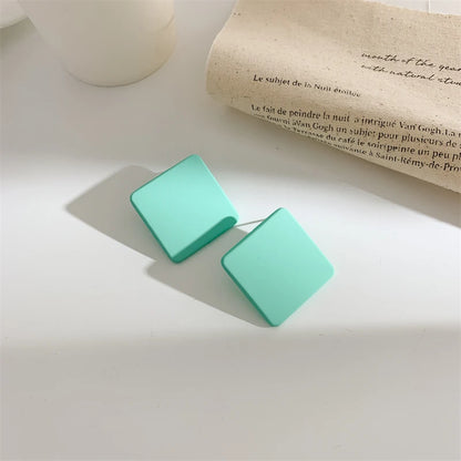 S925 Colorful Square Earrings Frosted Geometric Candy Design Acrylic Fashion Jewelry for Women
