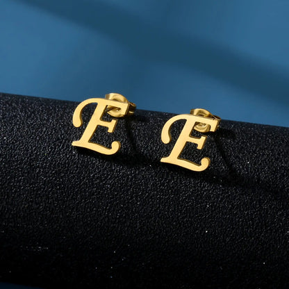 Tiny Stainless Steel Initial Letter Stud Earrings Gift E