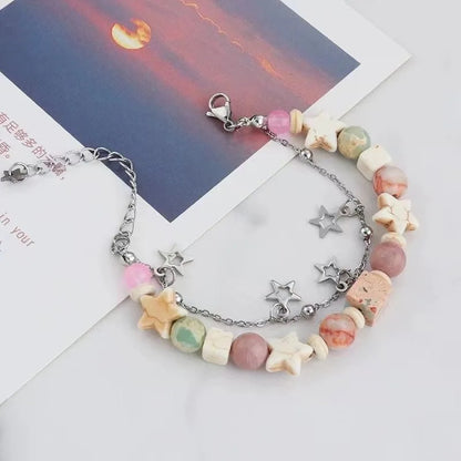 Handmade Star Double Layer Cream Beaded Bracelet for Women
