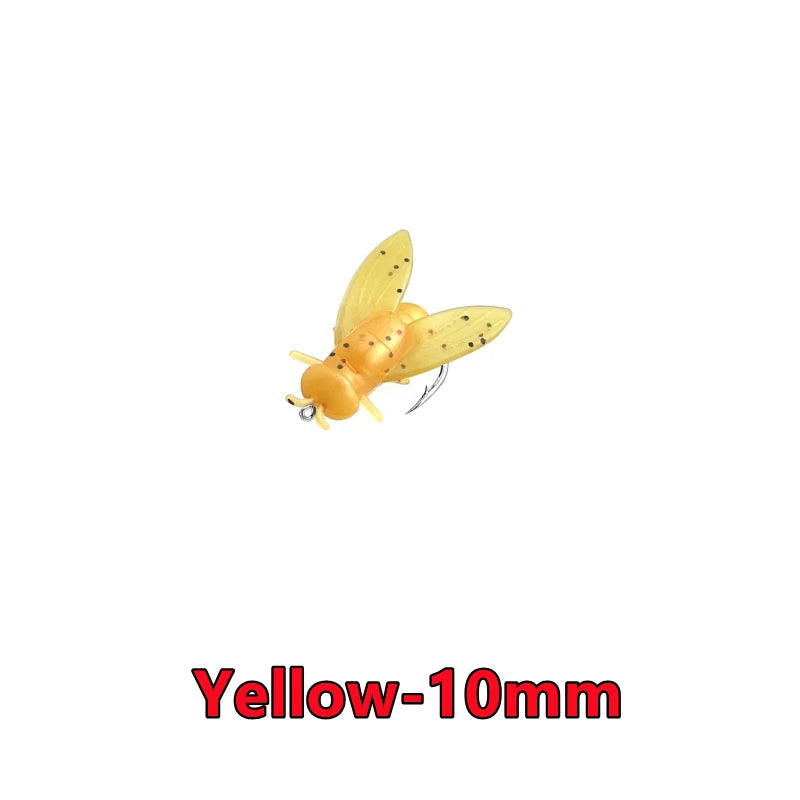 New 50-10PCS Mini Bionic Fly Fishing Bait For Salmon Trout Yellow-10mm 10PCS