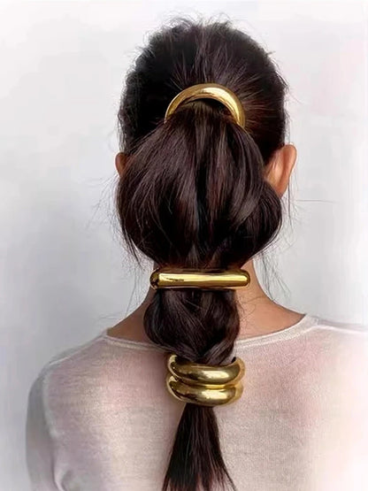 Trendy Geometric Double-Layer Metal Hair Bands for Women