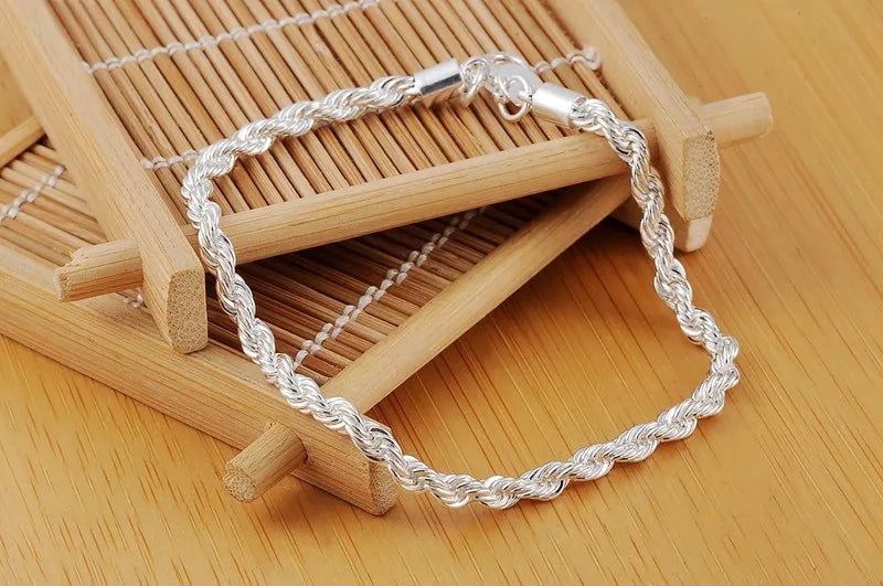 4MM Twisted Rope Sterling Silver Bracelet Unisex Gift