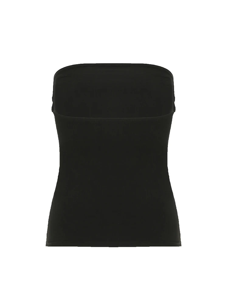 Gothic Print Black Strapless Cropped Tube Top Women