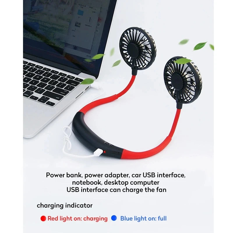 USB Portable Fan Cold Fan Hands Free Neck Fan 3-Speed Adjustable Mini Sports Fan Home Office
