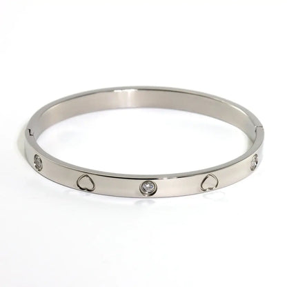 New Waterproof Cubic Zirconia Heart Flower Bangles Jewelry for Women BR8377-Silver CHINA