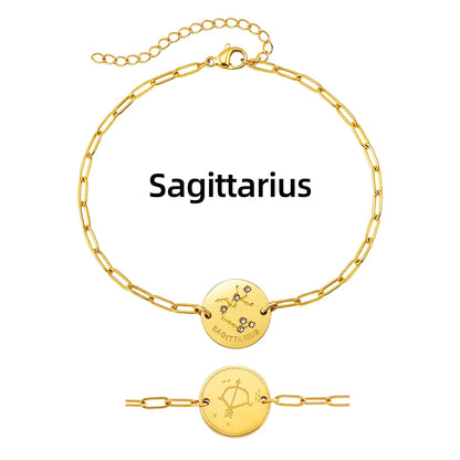 Vintage Zodiac Sign Charm Bracelet for Women - Stainless Steel Horoscope Jewelry 2023