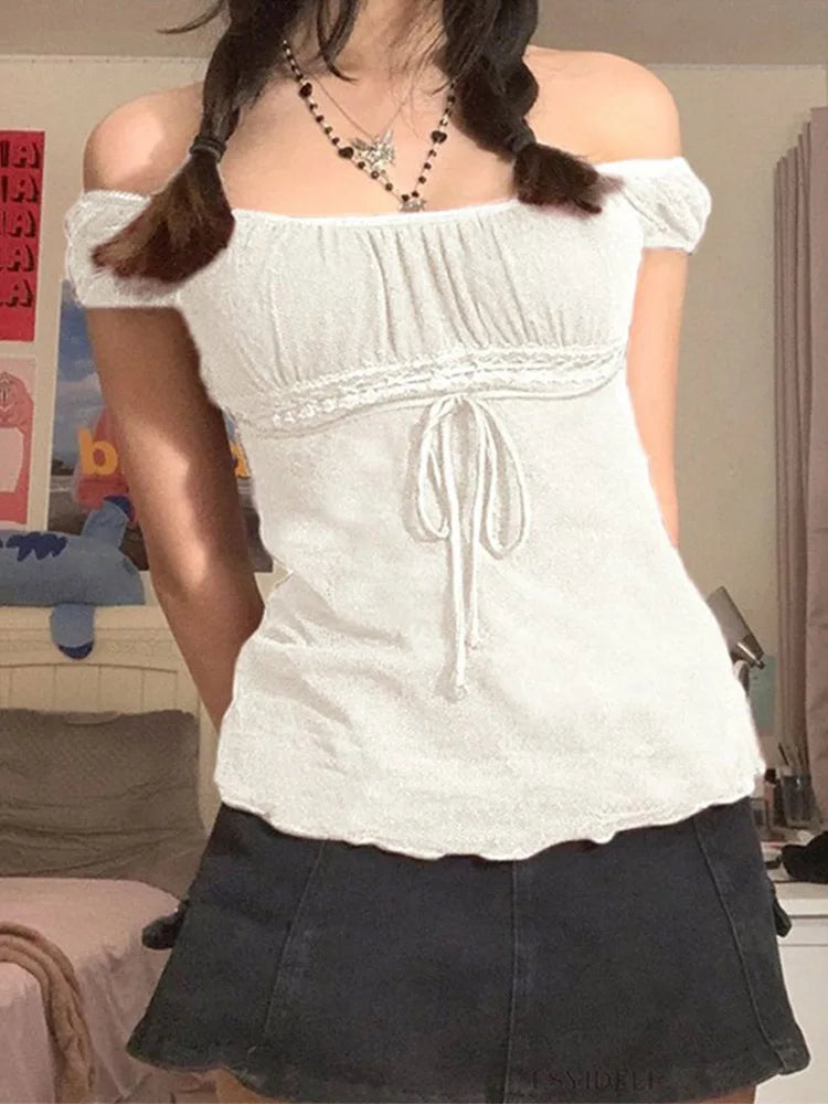 Off Shoulder Lace Top For Women 2000s Aesthetic Streetwear