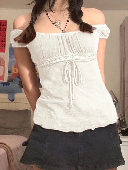 Off Shoulder Lace Top For Women 2000s Aesthetic Streetwear