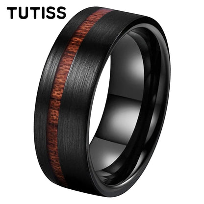 TUTISS Tungsten Couple Ring with Real Wood Inlay and Comfort Fit Wedding Band