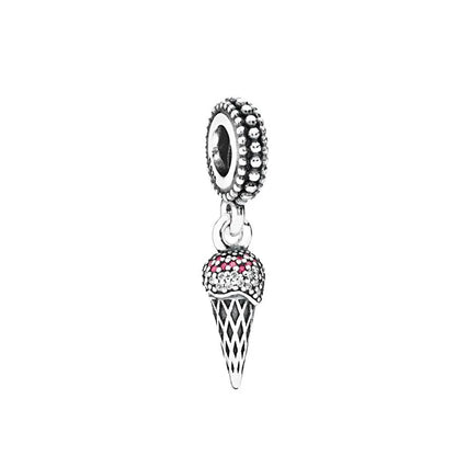 New 925 Silver Pink Purple Bead Ice Cream Pendant for European Original Bracelet DIY Exquisite Jewelry