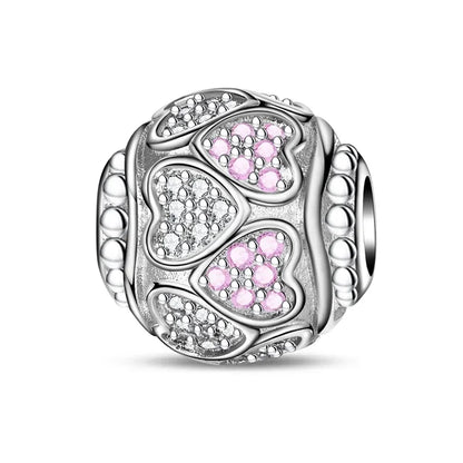 Sterling Silver Pink Blossom Dangle Charm with Butterfly Heart Flower Rose and Bird Bead for DIY Necklace and Bracelet Jewelry