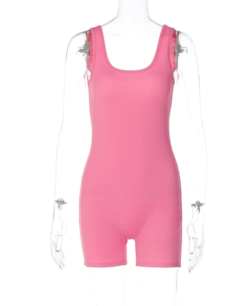 Women Ribbed Sleeveless Playsuit Romper Summer Streetwear