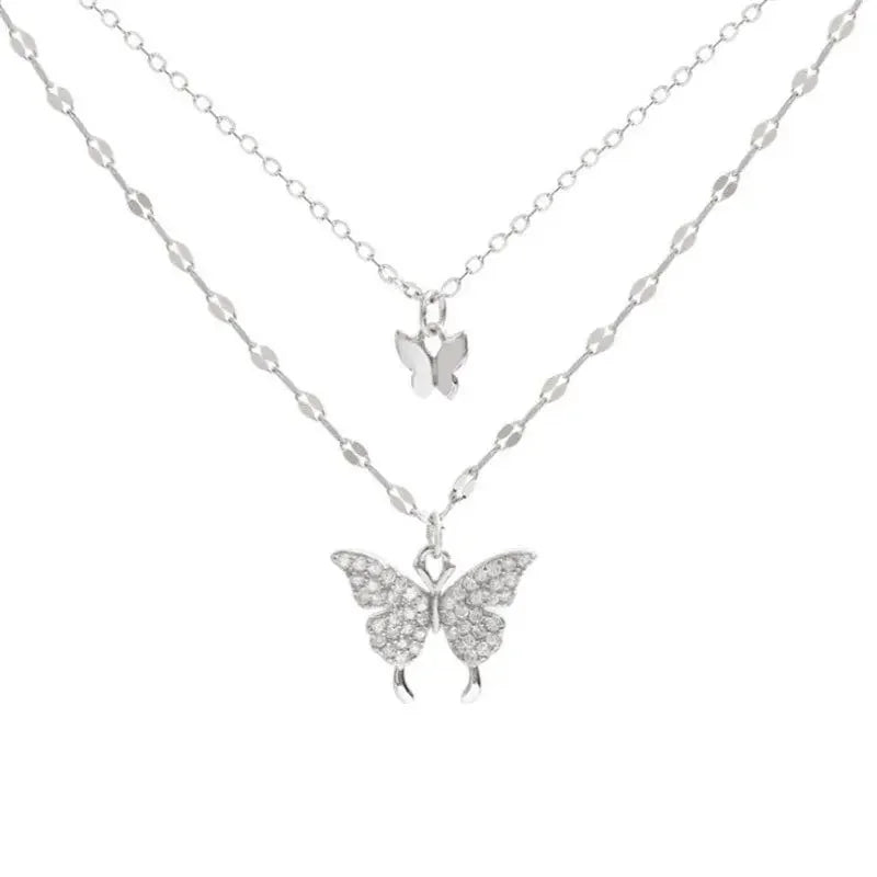 Sparkling Double Layer Butterfly Necklace for Women Exquisite Jewelry for Parties and Gifts 80200101