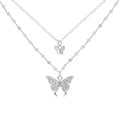 Sparkling Double Layer Butterfly Necklace for Women Exquisite Jewelry for Parties and Gifts 80200101