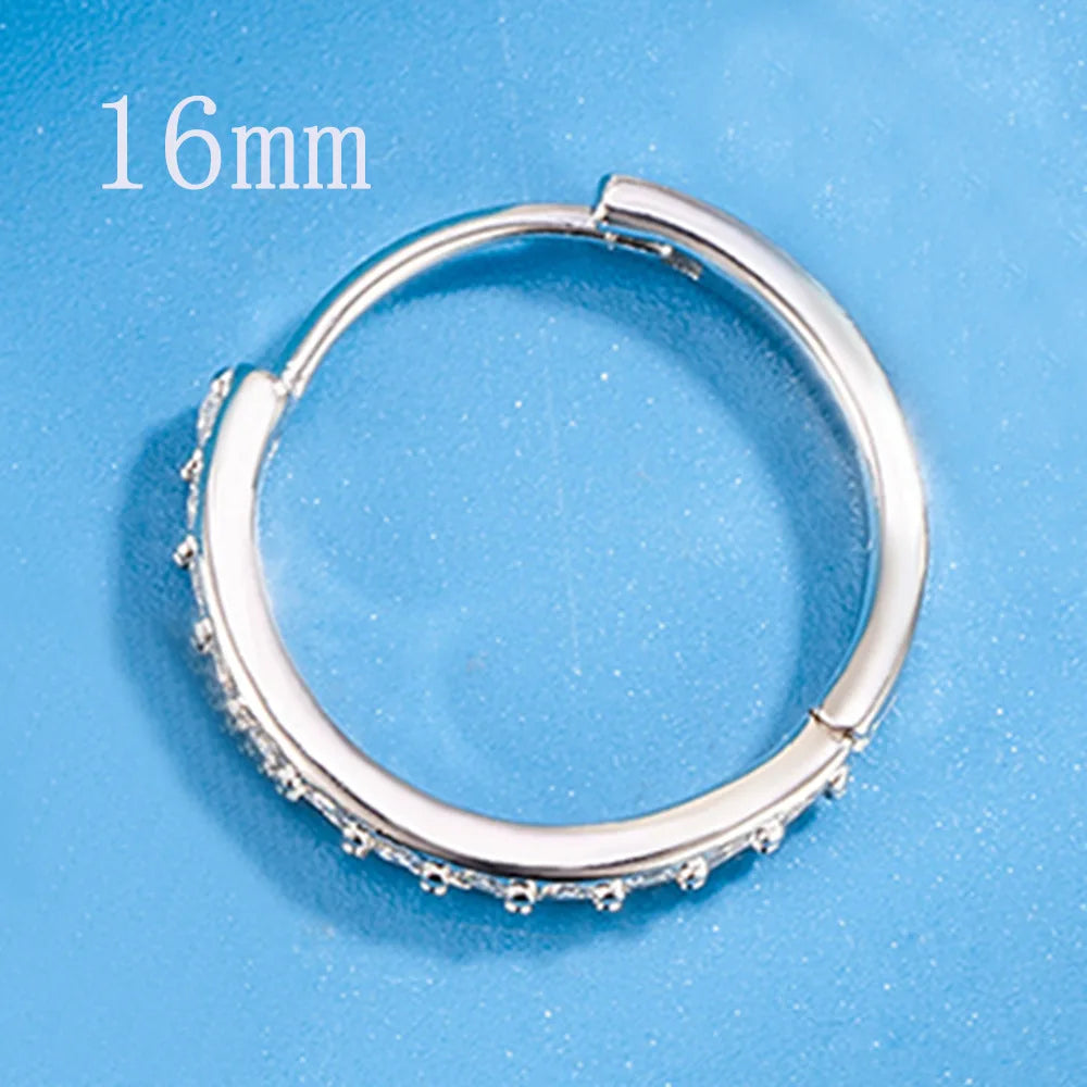 925 Sterling Silver Zircon Hoop Earrings For Women Wedding Engagement Luxury Jewelry Sizes 8 12 16 20mm