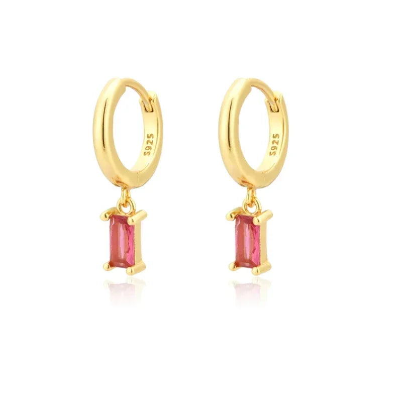 Rose Red Zircon Hoop Earrings for Women Minimalist Dangle Party Jewelry Trend 2025