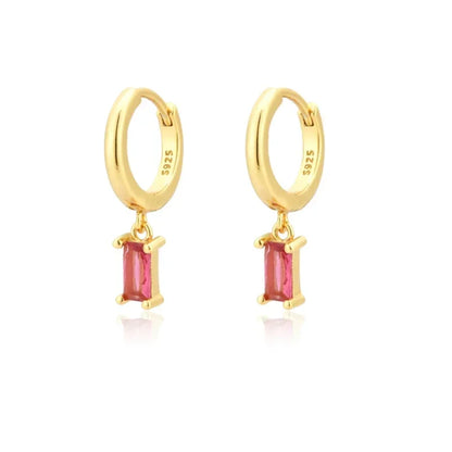 Rose Red Zircon Hoop Earrings for Women Minimalist Dangle Party Jewelry Trend 2025