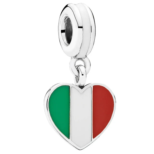 Hot Selling 925 Silver Heart Shaped Flag Pendant for European Bracelets Exquisite DIY Jewelry with Zircon