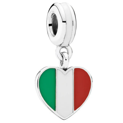 Hot Selling 925 Silver Heart Shaped Flag Pendant for European Bracelets Exquisite DIY Jewelry with Zircon
