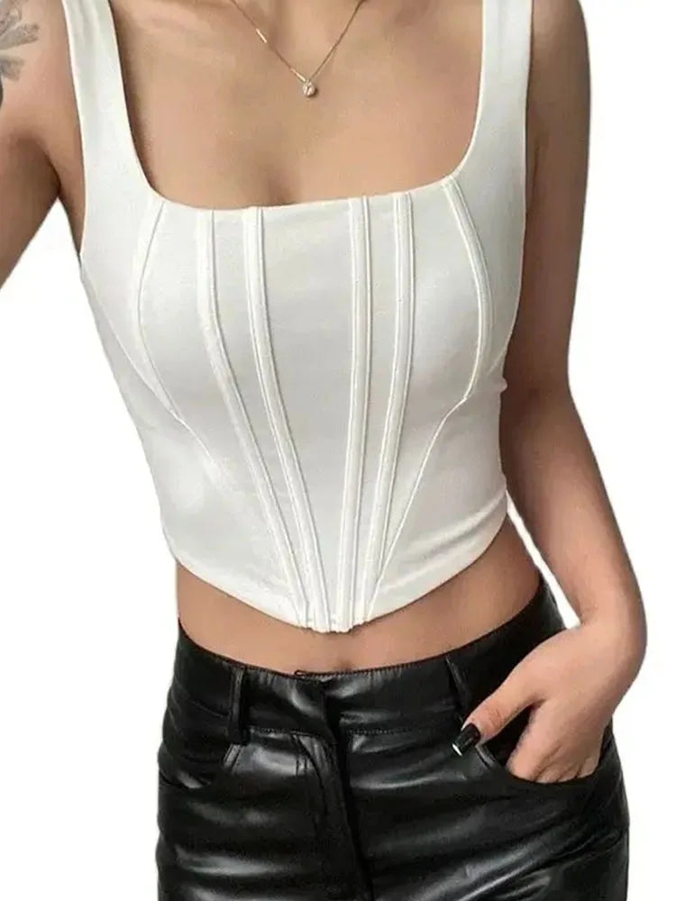 Summer Crop Top Square Neck Backless Sleeveless Camisole