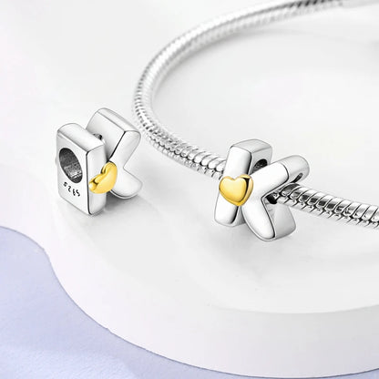 925 Sterling Silver Alphabet Charm Bracelet Gold Heart