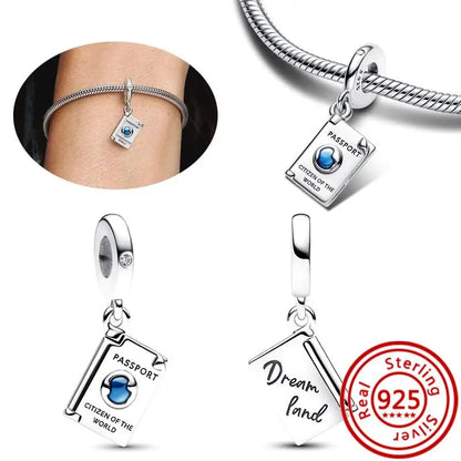 Sterling Silver Blue Zircon Feather Crown Moon Pendant Charm Bracelet Beads H248 3mm-4mm