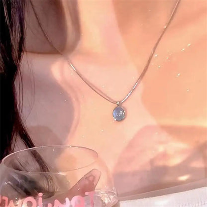 Elegant Silver Oval Aquamarine Pendant Necklace with Luxury Snake Chain for Women