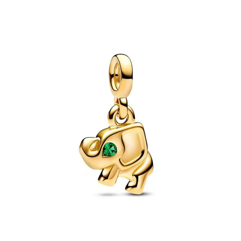 2025 Hot Selling 925 Silver ME Series Golden Tooth Elephant Pendant for European Original ME Bracelet DIY Charm Jewelry