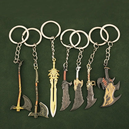 Mini God of War Kratos Blade of Chaos Keychain Metal Model for Men Party Jewelry
