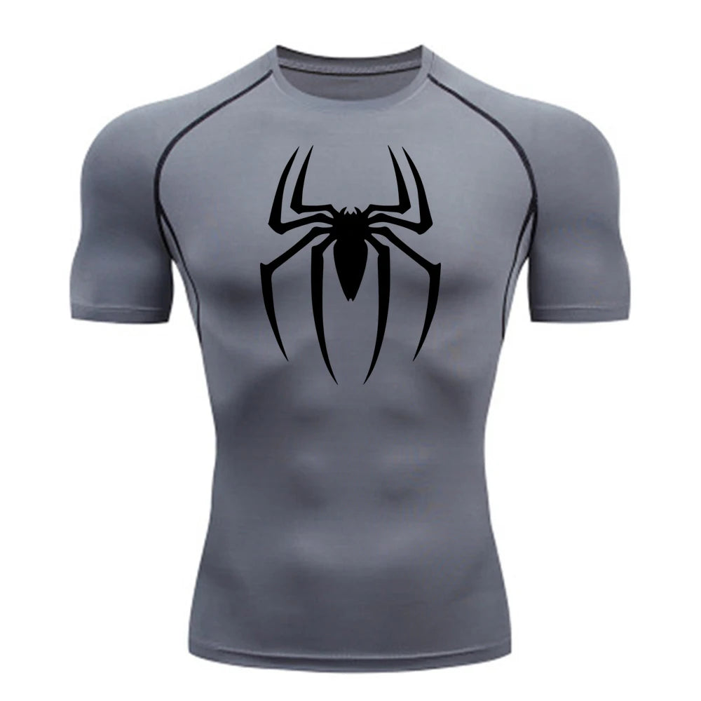 2024 Mens Spider Print Compression Shirt Quick Dry Breathable Gym Running Jersey Short Sleeve