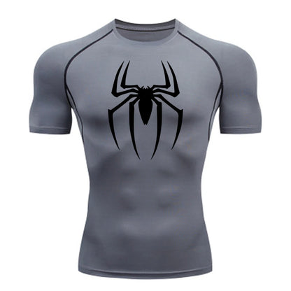 2024 Mens Spider Print Compression Shirt Quick Dry Breathable Gym Running Jersey Short Sleeve