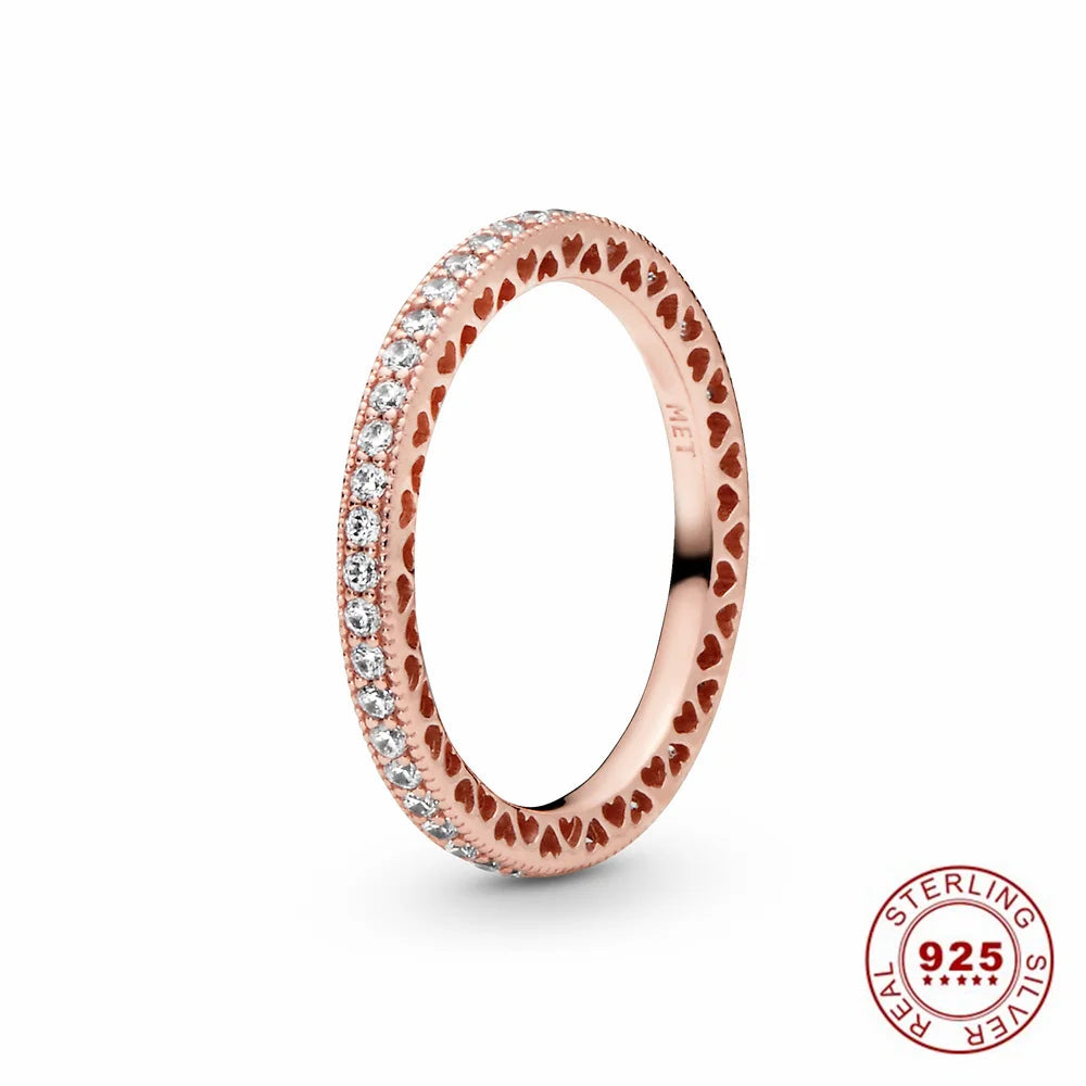 Hot Sale Original 925 Sterling Silver Tiara Heart Sparkling Wedding Ring Rose Gold Women Sun and Moon Crystals Jewelry PAR293