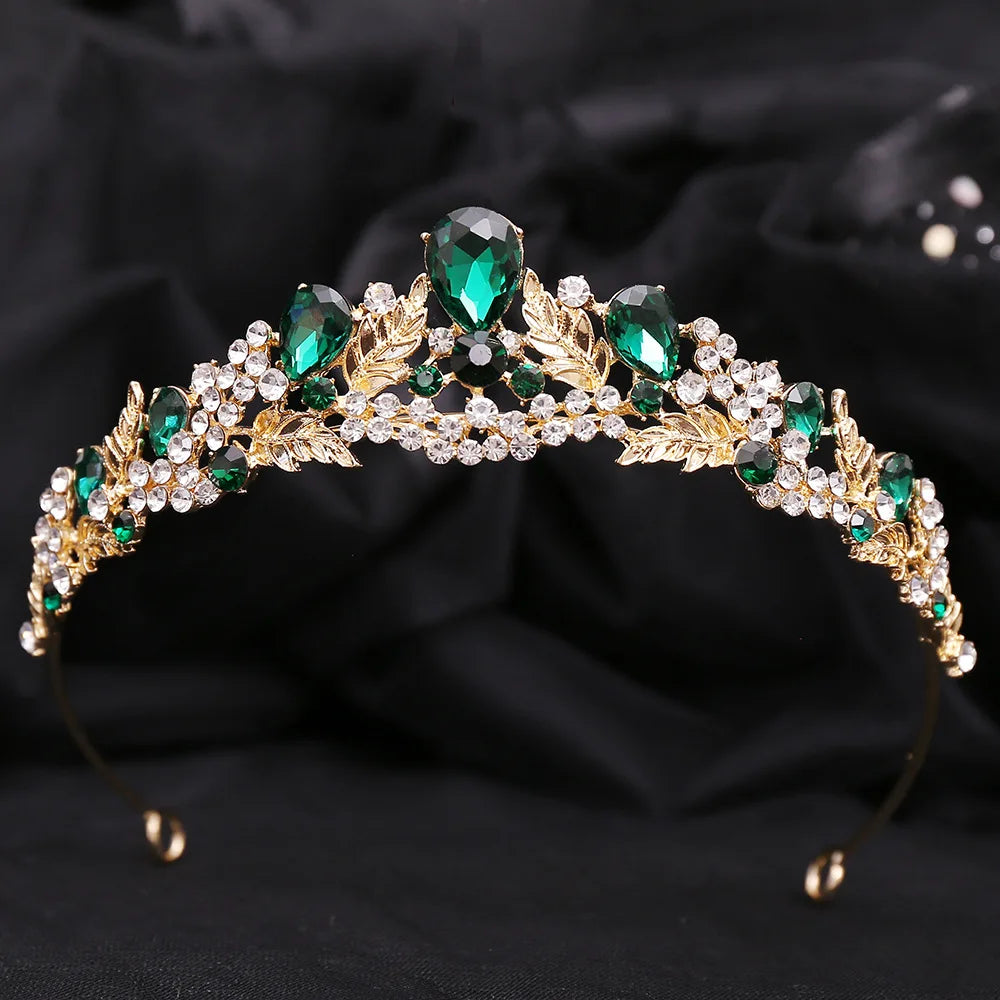 Baroque Luxe Green Crystal Bridal Tiara - Top-Rated Flower Headpiece for Weddings Style R Gold Green