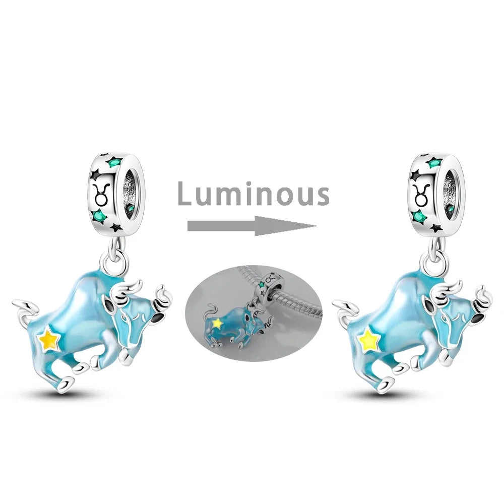 Zodiac Glow In Dark 925 Sterling Silver Charm Beads