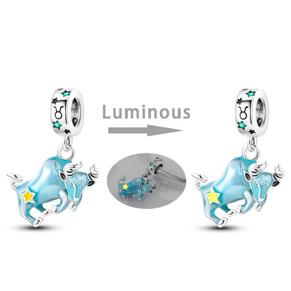 Zodiac Glow In Dark 925 Sterling Silver Charm Beads