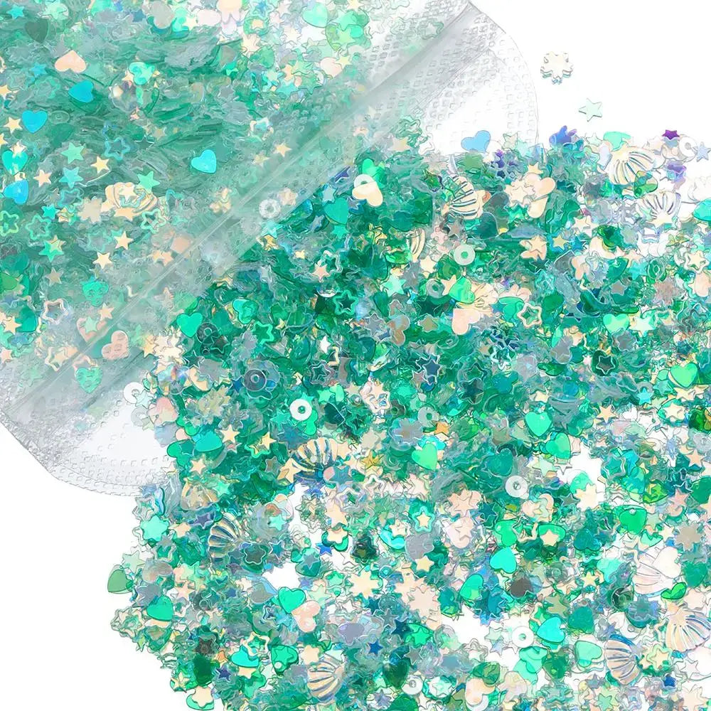 20 Gram 3 to 6 Millimeter Mixed Glitter Sequins Epoxy Resin Filler Material green